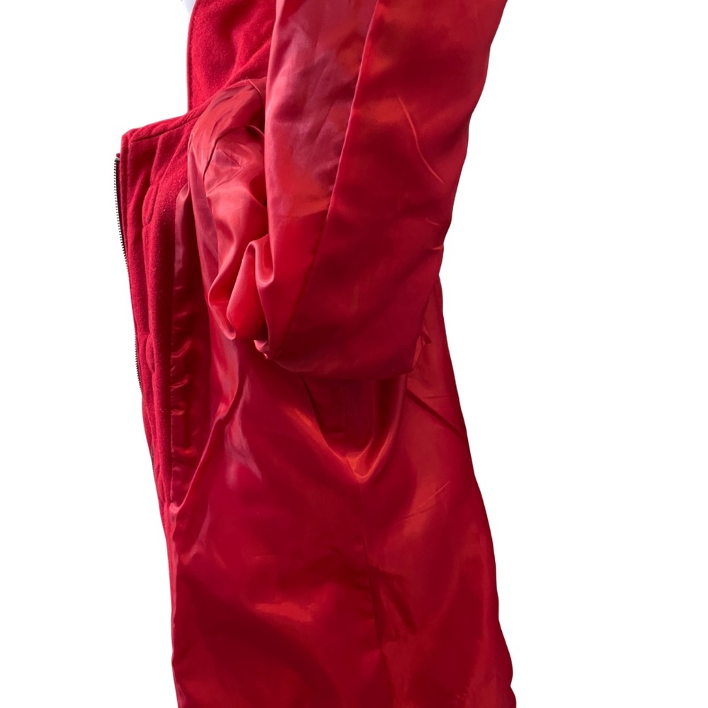 GUESS RED L Wool Blend Duffle Coat Detachable Hood Toggle Jacket Patton Loops - Picture 15 of 16